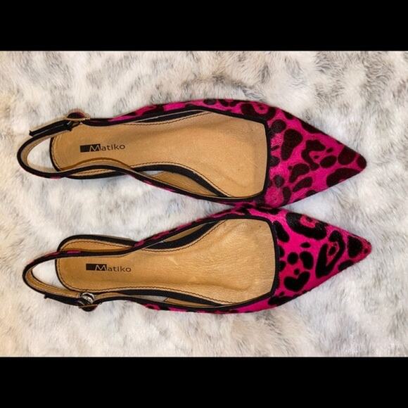 Matiko Fuchsia Pink Leopard Pointed Toe Flats 6 36 - Picture 4 of 7